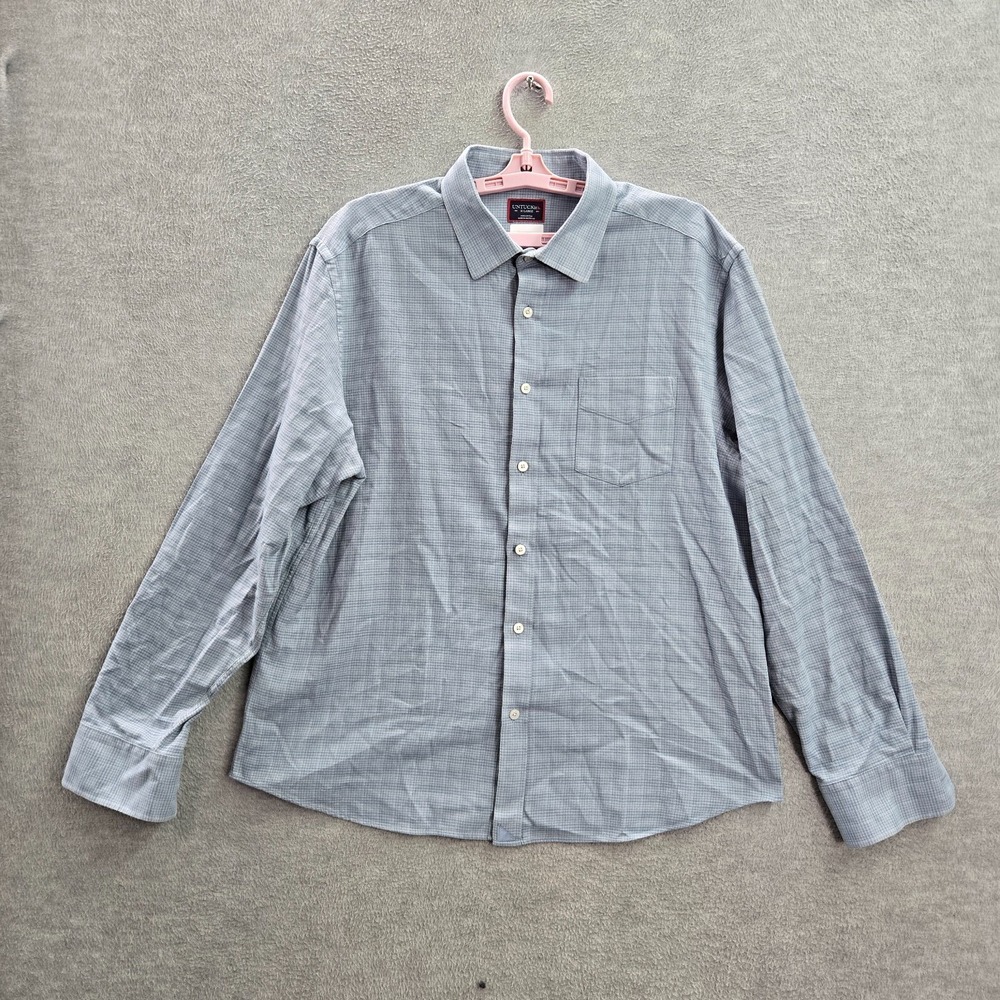 UNTUCKit Men Button Up Shirt‎ XL Blue Striped Cotton Pocket Long Sleeve Collar